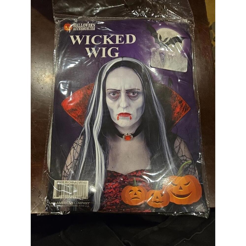 Wicked Wig Halloween Accessories, Black/gray Witch Dracula Vampire
